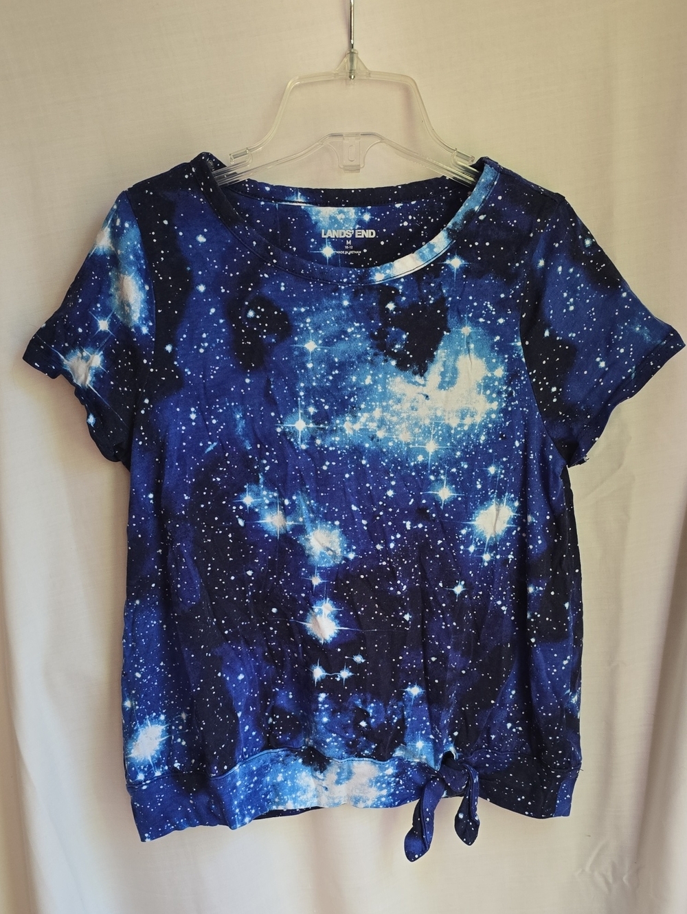Lands' End Navy and White Galaxy Tie-Hem Short Sleeve Tee